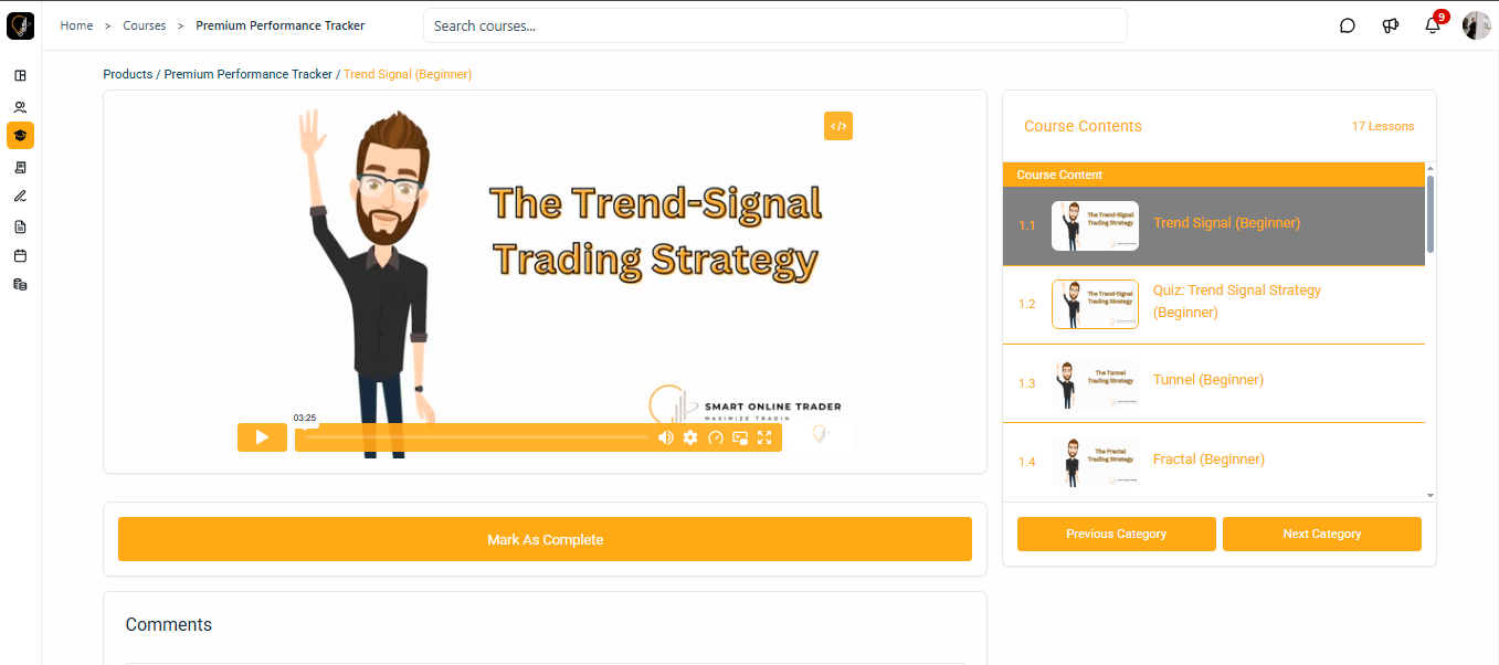 Premium Performance Tracker Trend Signal lesson view