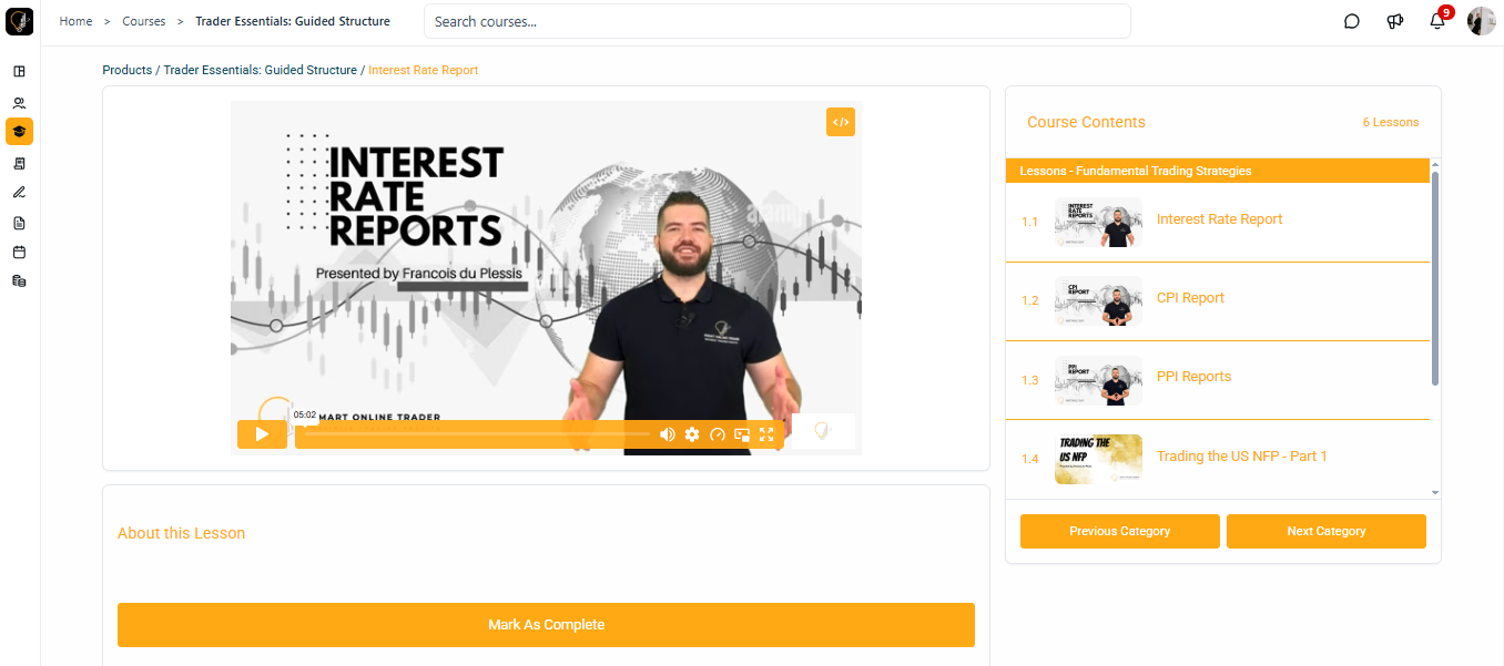 Trader Essentials Interest Rate Report video lesson and course contents