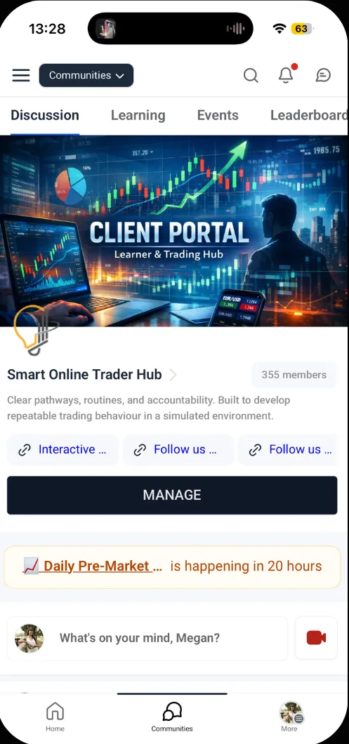 The Smart Online Trader Hub community on a mobile phone